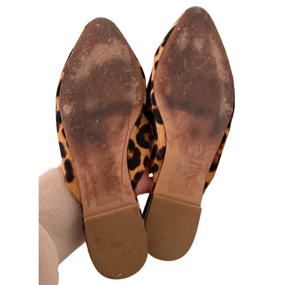 Women's Madewell Leather Animal Print Brown Leopard Pointed Toe Slip On Flats-5 - Picture 3 of 6